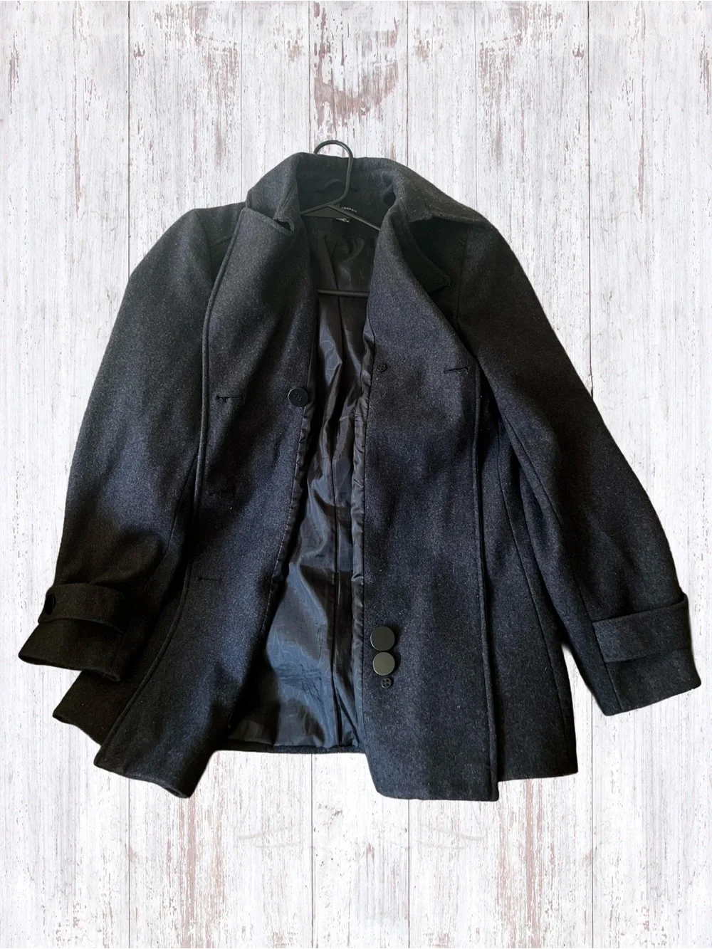 New York & Company Black Double-Breasted Wool Blend Pea Coat Size 10